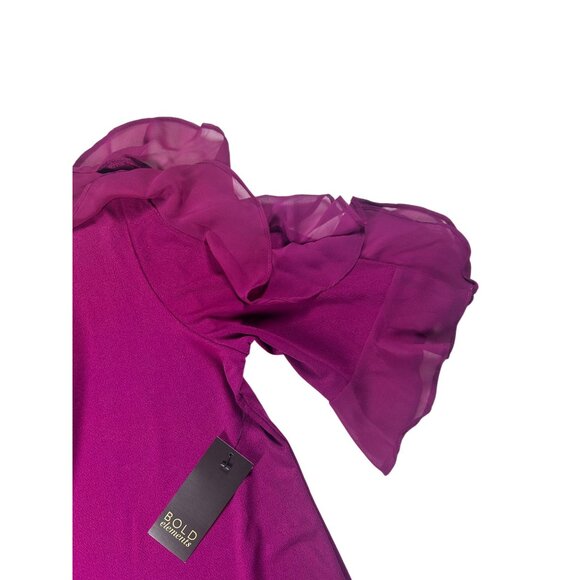 Bold Elements‎ Blouse Women's Large Magenta Top Ruffled Sleeve Cold Shoulder New - Picture 8 of 9